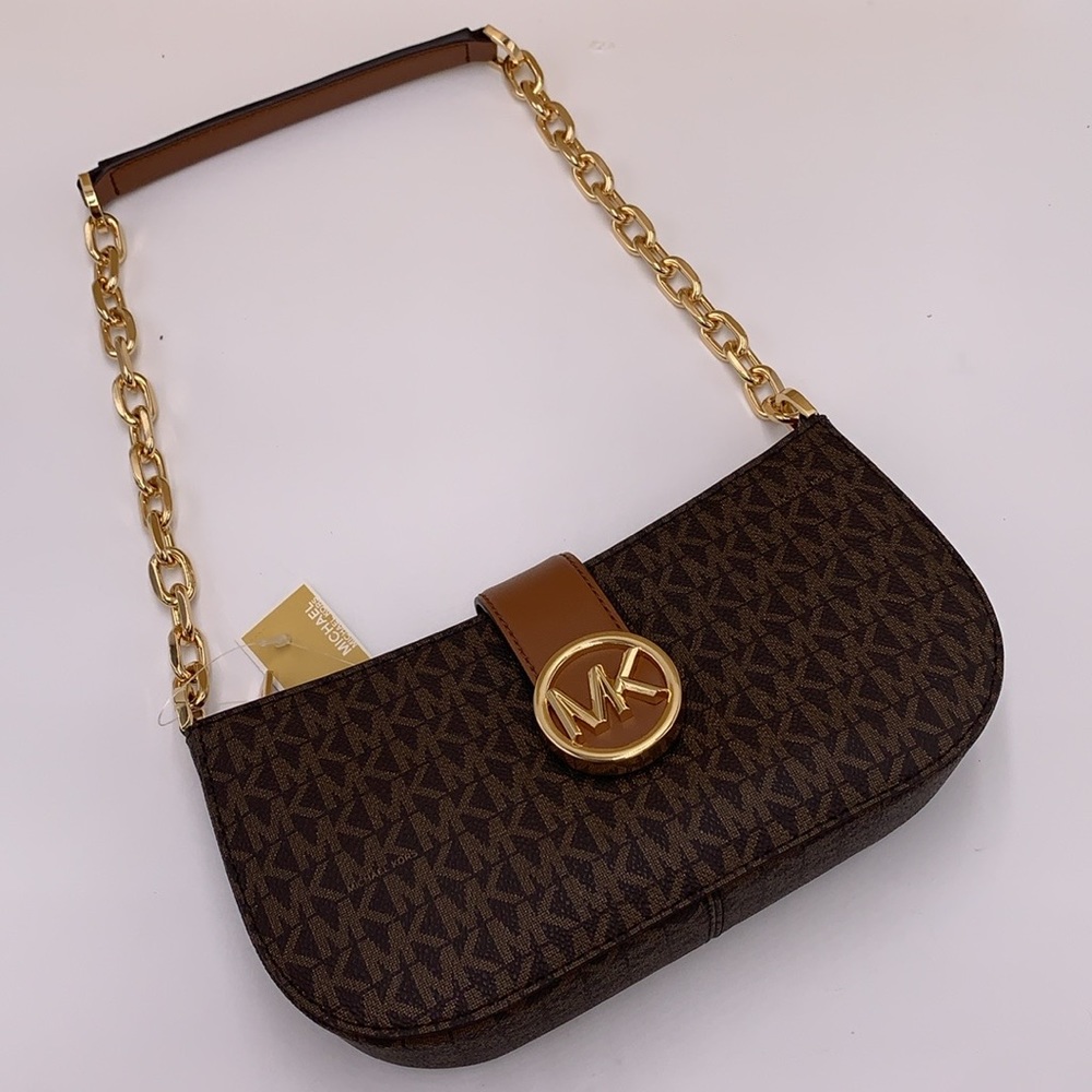 MICHAEL KORS
Carmen Small Shoulder Pochette Bag
Brown Signature 
NWT - Picture 3 of 16